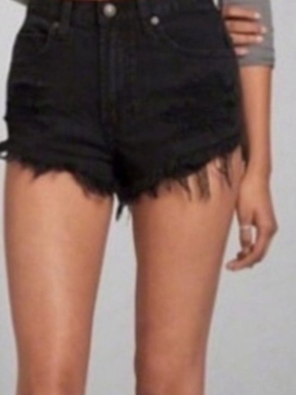 PacSun Black High-Rise Frayed Denim Shorts charcoal black gray
